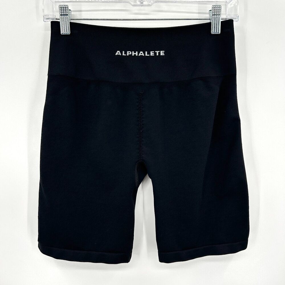 ALPHALETE Women's Black Amplify High Rise Bike Compression Workout Shorts Large